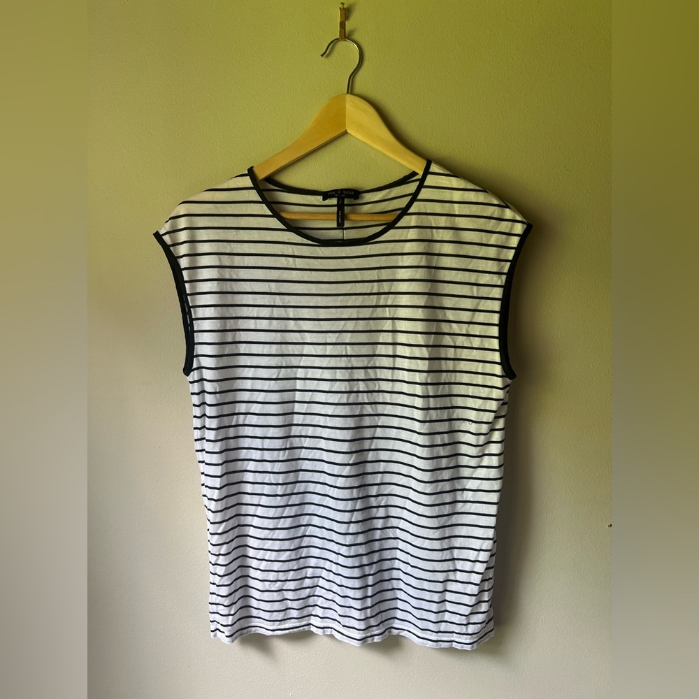 rag & bone Striped Black and White Striped Women's Boxy Muscle Tee